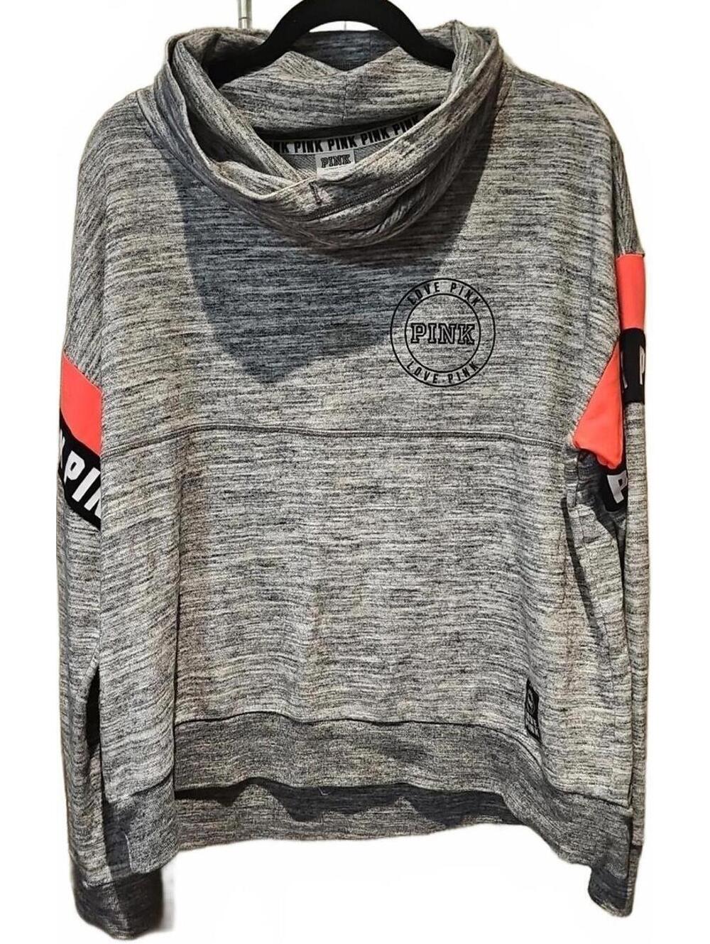 Pink By Victoria's Secret Large Heather Gray Logo Pullover Cowl Neck Sweatshirt